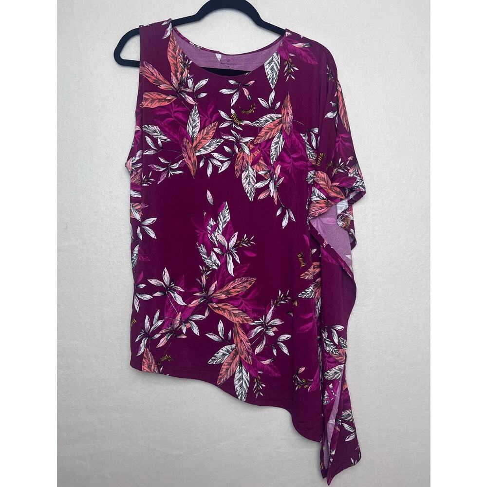 Worthington Women's Multicolor Floral Asymmetrical Blouse Top Size XL NWT